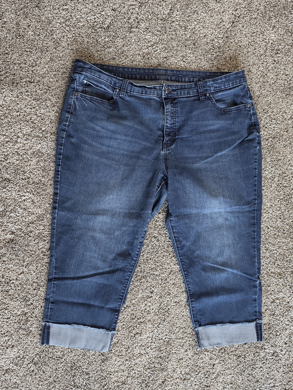 Jennifer Lopez Dark Blue Cropped Jeans with Rolled Hem - 20W